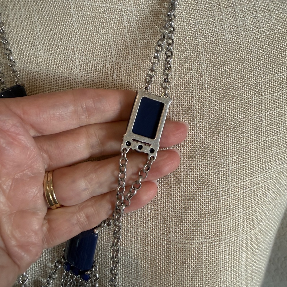 Chico's Silver Tone and Blue Agate Statement Necklace - Picture 5 of 7